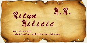 Milun Miličić vizit kartica